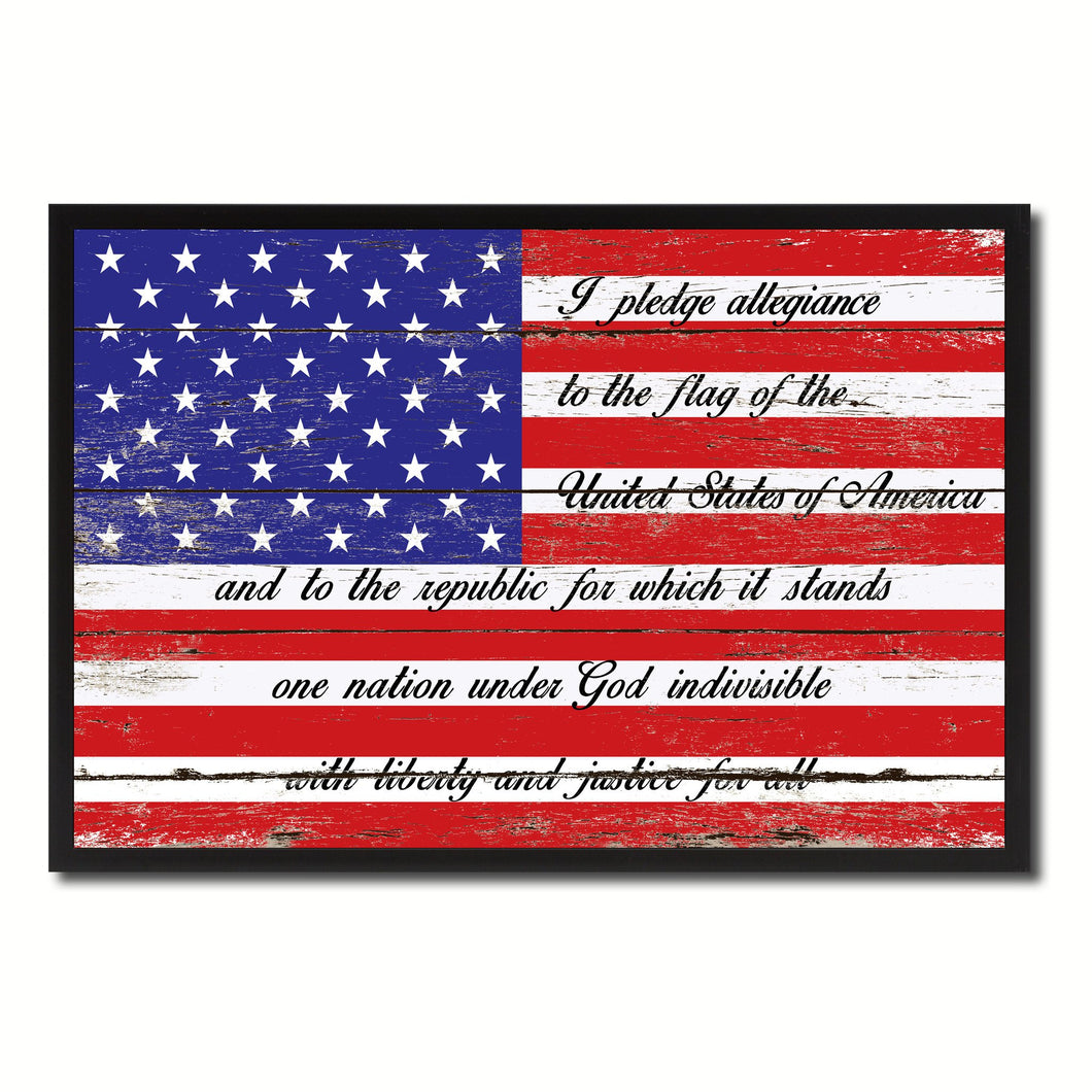 The Pledge of Allegiance American USA Flag Vintage Canvas Print with Picture Frame Home Decor Man Cave Wall Art Collectible Decoration Artwork Gifts