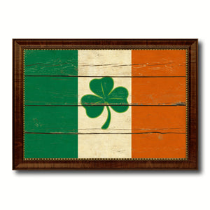 Ireland Saint Patrick Flag Vintage Canvas Print with Brown Picture Frame Gifts Ideas Home Decor Wall Art Decoration