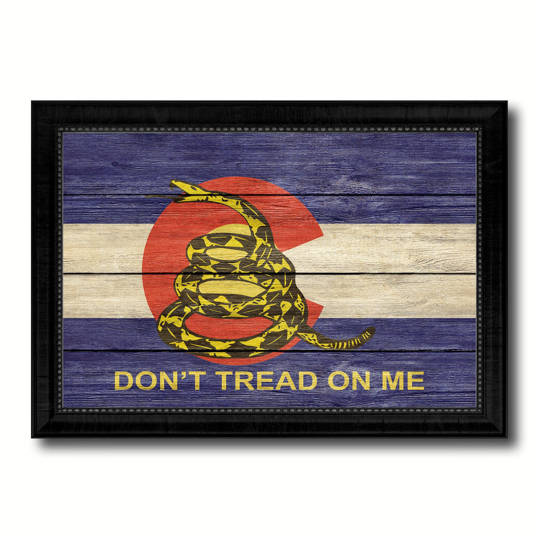 Gadsden Don't Tread On Me Colorado State Military Flag Texture Canvas Print with Black Picture Frame Gift Ideas Home Decor Wall Art