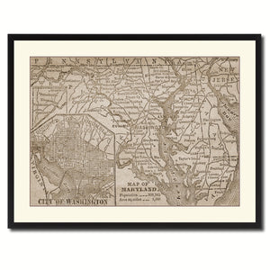 Maryland Vintage Sepia Map Canvas Print, Picture Frame Gifts Home Decor Wall Art Decoration