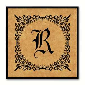 Alphabet R Brown Canvas Print Black Frame Kids Bedroom Wall Décor Home Art