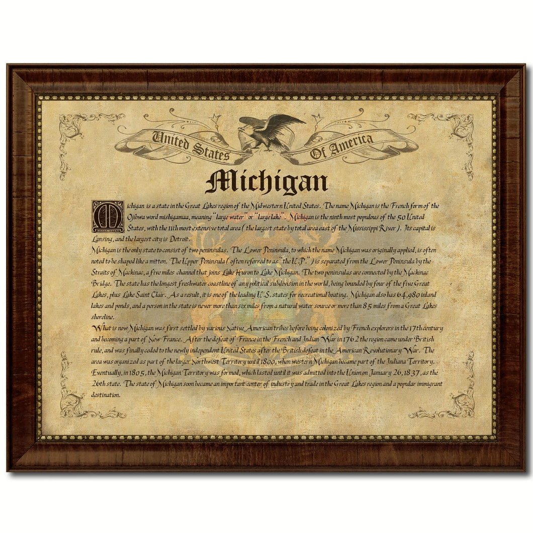 Michigan Vintage History Flag Canvas Print, Picture Frame Gift Ideas Home Décor Wall Art Decoration