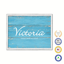 Load image into Gallery viewer, Victoria Name Plate White Wash Wood Frame Canvas Print Boutique Cottage Decor Shabby Chic
