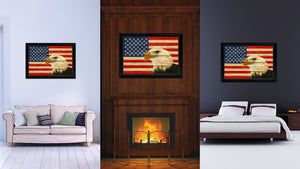 USA Eagle American Flag Texture Canvas Print with Black Picture Frame Home Decor Man Cave Wall Art Collectible Decoration Artwork Gifts