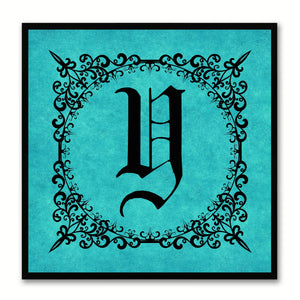 Alphabet Y Aqua Canvas Print Black Frame Kids Bedroom Wall Décor Home Art