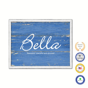 Bella Name Plate White Wash Wood Frame Canvas Print Boutique Cottage Decor Shabby Chic
