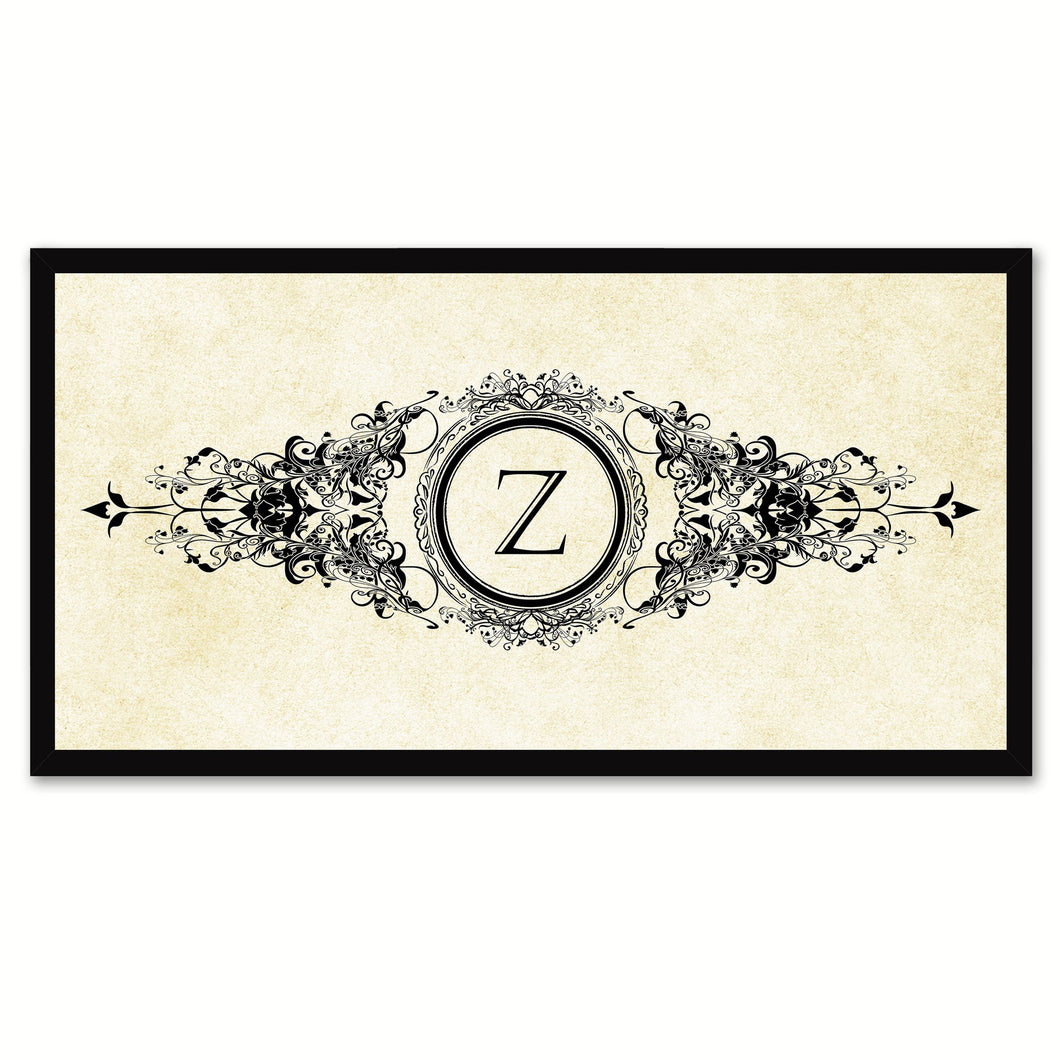 Alphabet Letter Z White Canvas Print, Black Custom Frame