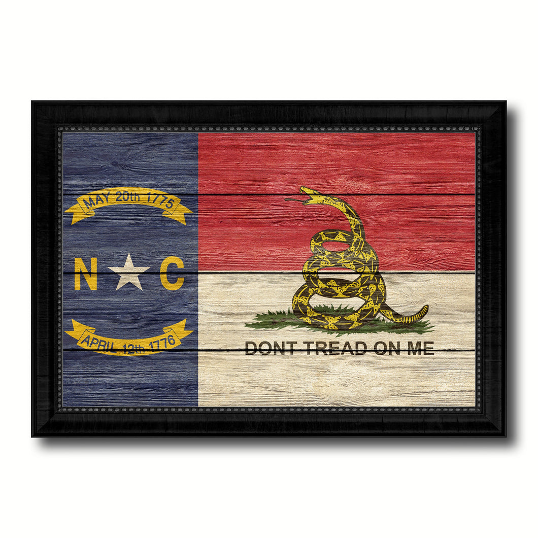 Gadsden Don't Tread On Me North Carolina State Military Flag Texture Canvas Print with Black Picture Frame Gift Ideas Home Decor Wall Art