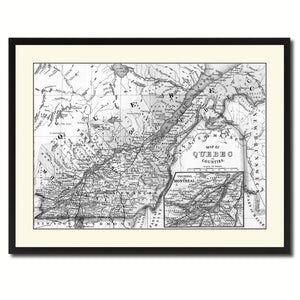 Quebec Montreal Vintage B&W Map Canvas Print, Picture Frame Home Decor Wall Art Gift Ideas