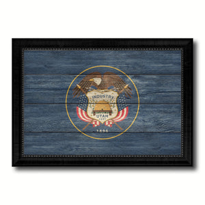 Utah State Flag Texture Canvas Print with Black Picture Frame Home Decor Man Cave Wall Art Collectible Decoration Artwork Gifts