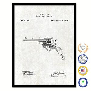 1879 Revolving Fire Arm Old Patent Art Print on Canvas Custom Framed Vintage Home Decor Wall Decoration Great for Gifts