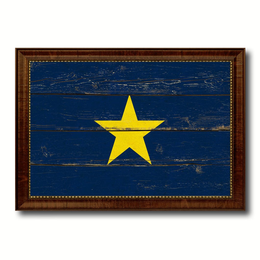 Burnet's 1st Texas Republic 1836-1839 Military Flag Vintage Canvas Print with Brown Picture Frame Gifts Ideas Home Decor Wall Art Decoration