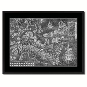 Land Vintage Monochrome Map Canvas Print, Gifts Picture Frames Home Decor Wall Art