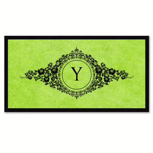 Alphabet Letter Y Green Canvas Print, Black Custom Frame
