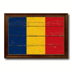 Romania Country Flag Vintage Canvas Print with Brown Picture Frame Home Decor Gifts Wall Art Decoration Artwork