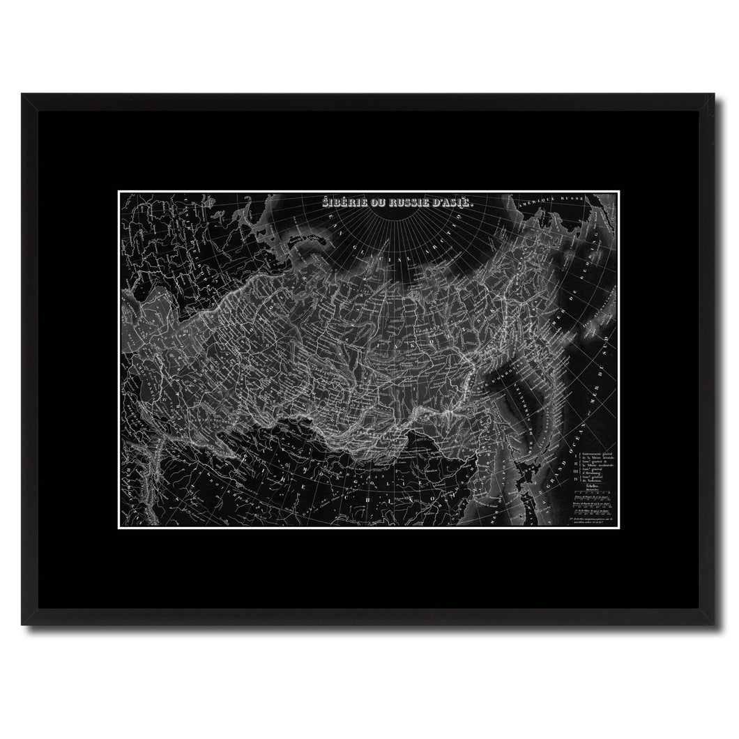 Russia Siberia Vintage Monochrome Map Canvas Print, Gifts Picture Frames Home Decor Wall Art