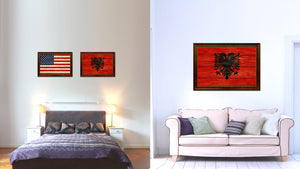 Albania Country Flag Texture Canvas Print with Brown Custom Picture Frame Home Decor Gift Ideas Wall Art Decoration