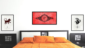 Alphabet Letter P Red Canvas Print, Black Custom Frame