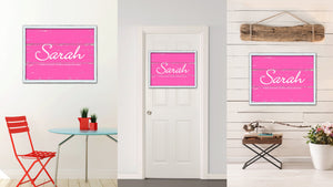 Sarah Name Plate White Wash Wood Frame Canvas Print Boutique Cottage Decor Shabby Chic