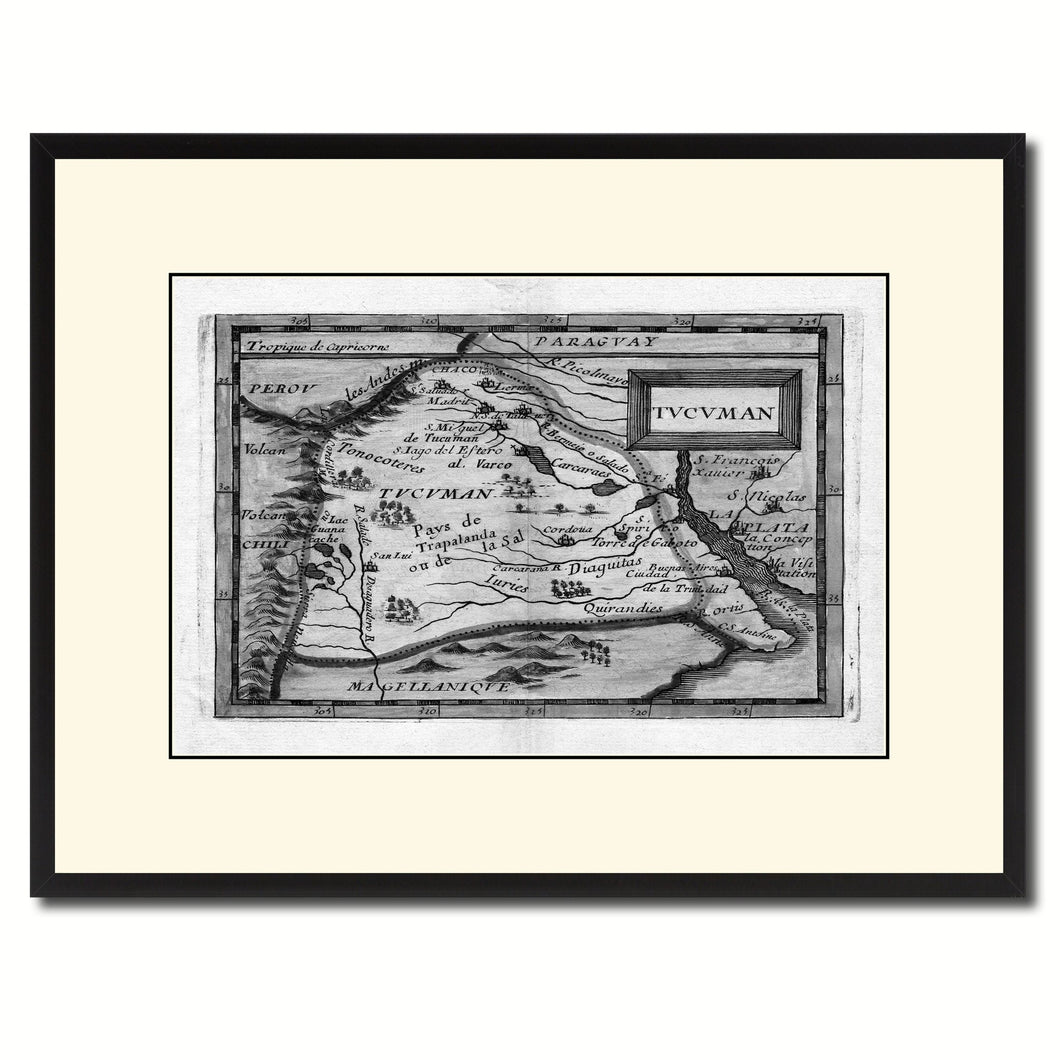 Tucuman Argentina Buenos Aires Vintage B&W Map Canvas Print, Picture Frame Home Decor Wall Art Gift Ideas