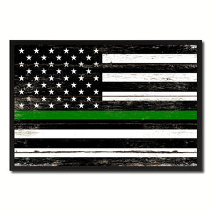 Thin Green Line Support Border Patrol American USA Flag Vintage Canvas Print with Picture Frame Home Decor Man Cave Wall Art Collectible Decoration Artwork Gifts