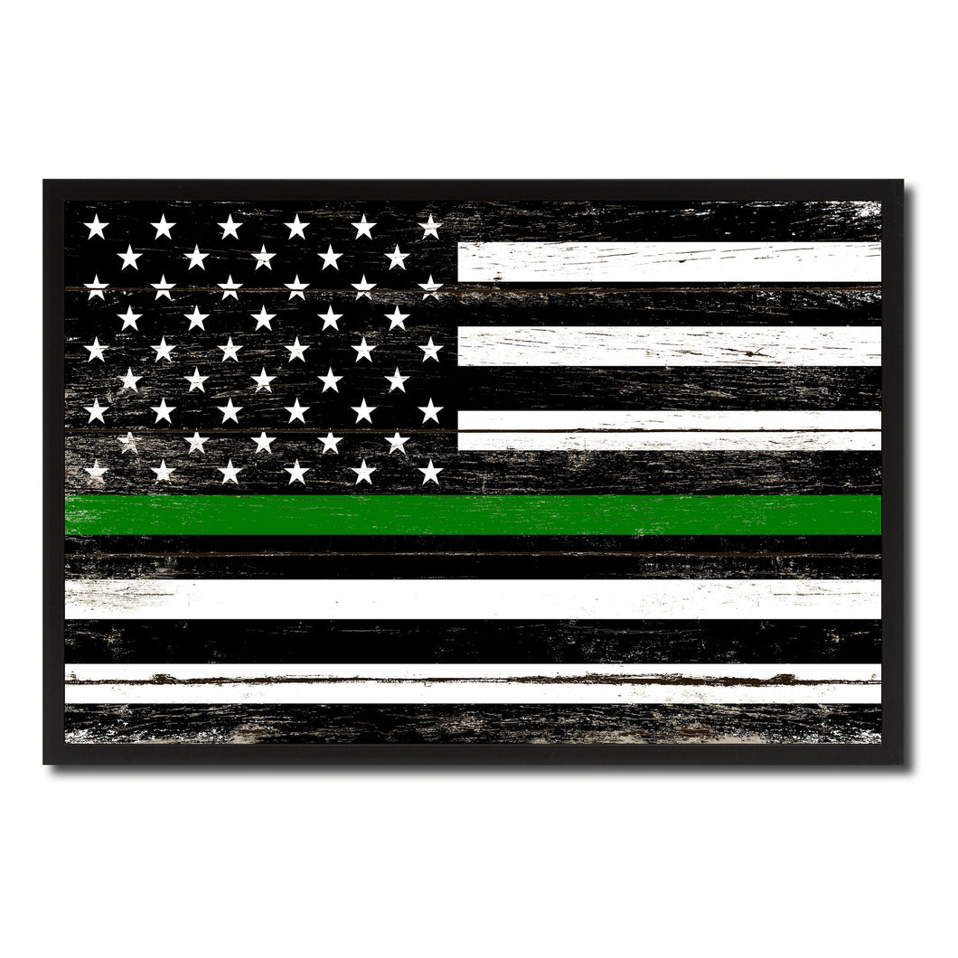 Thin Green Line Support Border Patrol American USA Flag Vintage Canvas Print with Picture Frame Home Decor Man Cave Wall Art Collectible Decoration Artwork Gifts