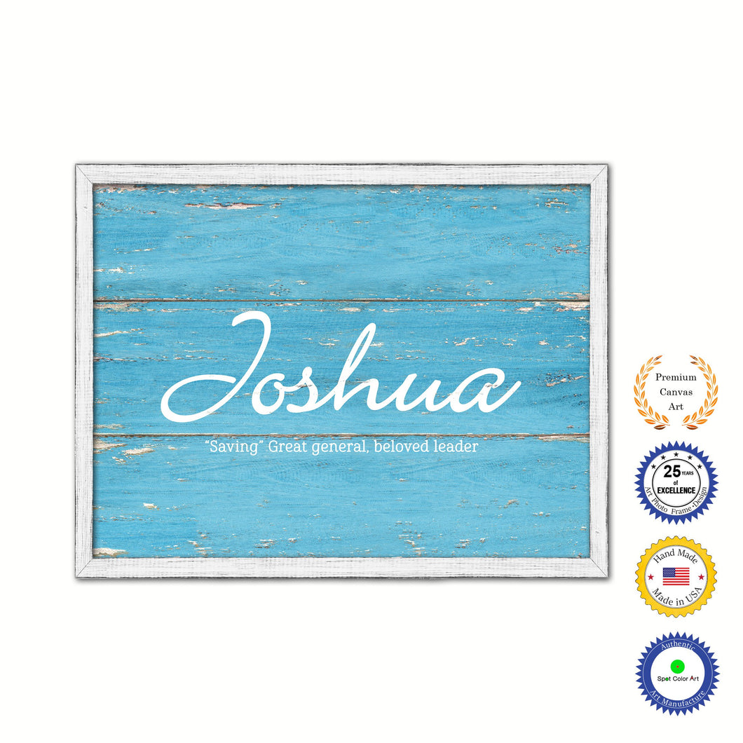 Joshua Name Plate White Wash Wood Frame Canvas Print Boutique Cottage Decor Shabby Chic