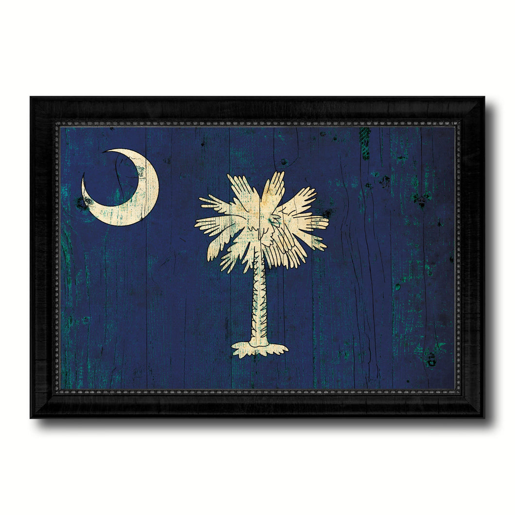 South Carolina State Vintage Flag Canvas Print with Black Picture Frame Home Decor Man Cave Wall Art Collectible Decoration Artwork Gifts