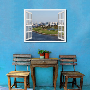 Dubai Creek Golf Course Picture French Window Framed Canvas Print Home Decor Wall Art Collection