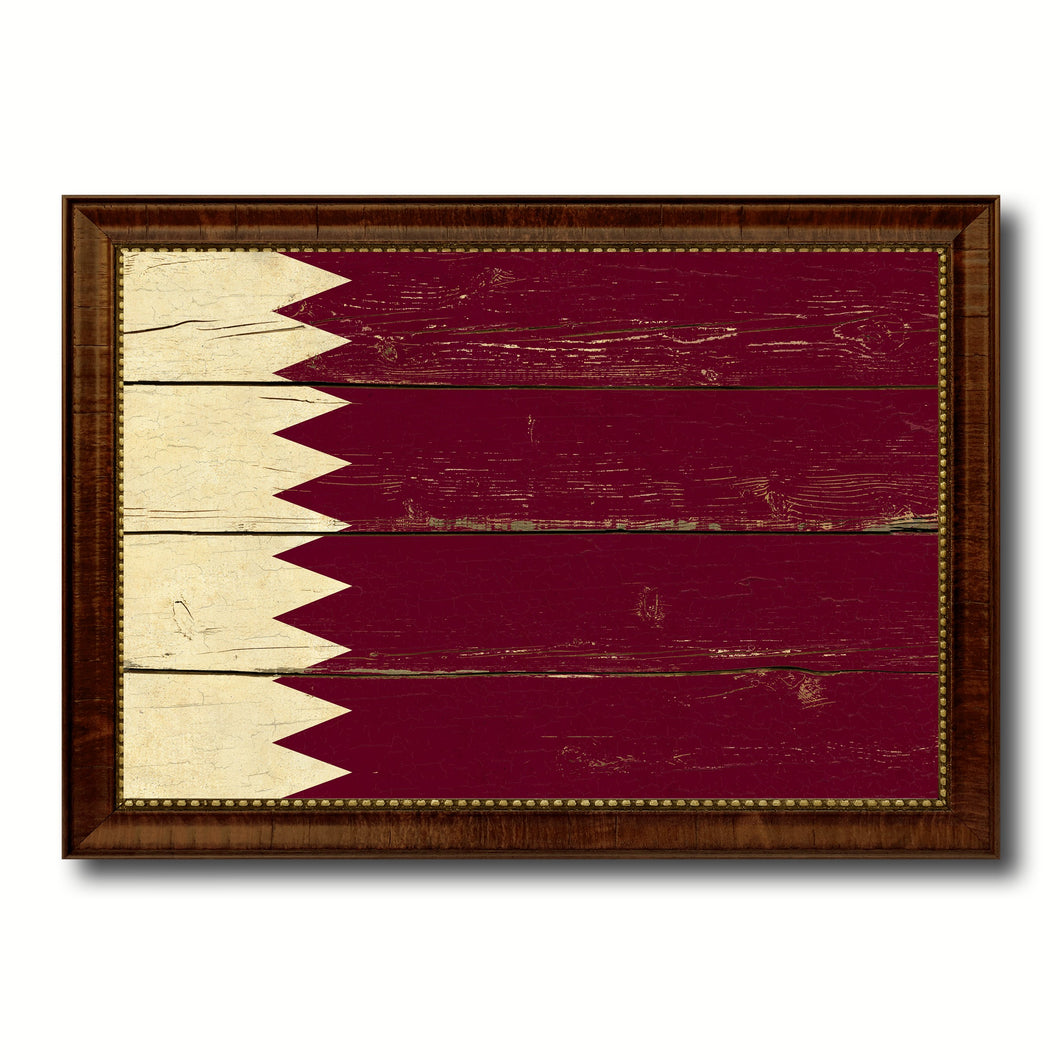 Qatar Country Flag Vintage Canvas Print with Brown Picture Frame Home Decor Gifts Wall Art Decoration Artwork