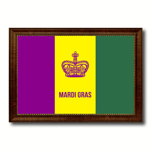 New Orleans Mardi Gras Flag Canvas Print Brown Picture Frame