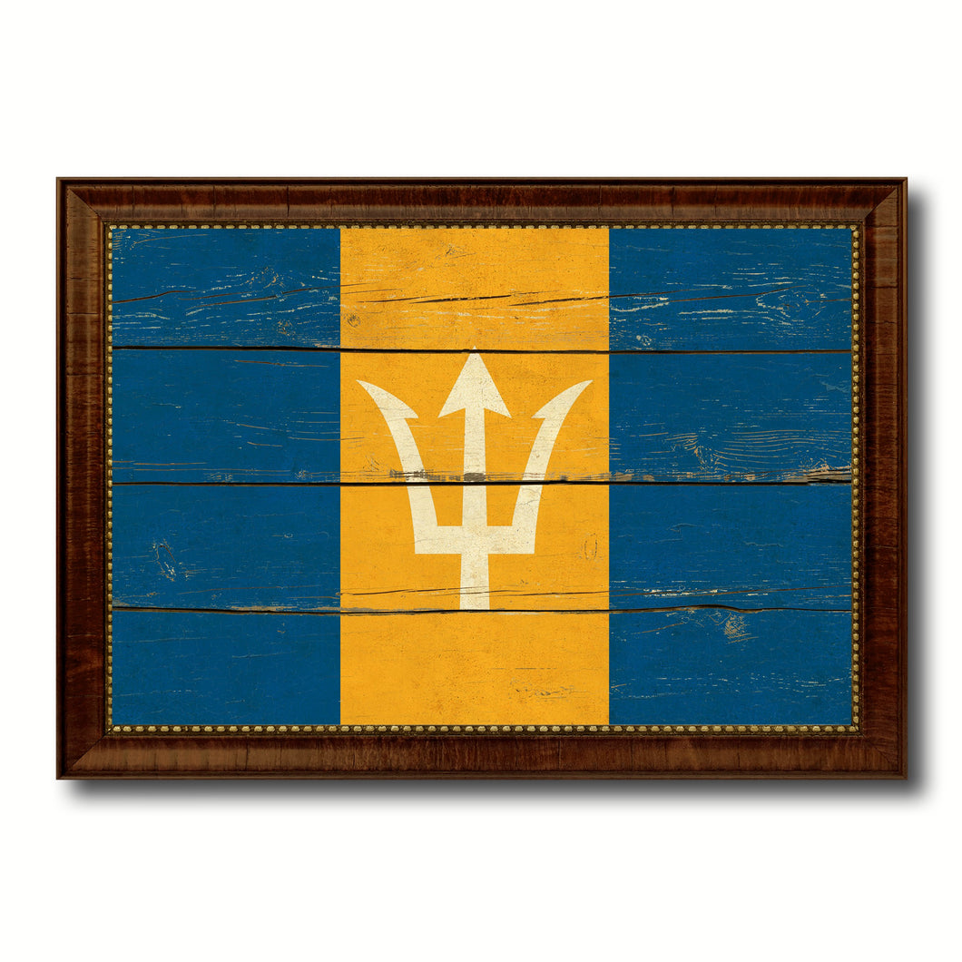 Barbados Country Flag Vintage Canvas Print with Brown Picture Frame Home Decor Gifts Wall Art Decoration Artwork