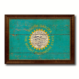 South Dakota State Vintage Flag Canvas Print with Brown Picture Frame Home Decor Man Cave Wall Art Collectible Decoration Artwork Gifts