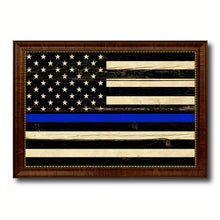 Load image into Gallery viewer, Thin Blue Line Honoring our Men and Women of Law Enforcement American Police USA Flag Vintage Canvas Print with Brown Picture Frame Gifts Ideas Home Decor Wall Art Decoration
