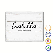 Load image into Gallery viewer, Isabella Name Plate White Wash Wood Frame Canvas Print Boutique Cottage Decor Shabby Chic
