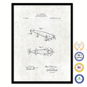 1907 Fishing Lure Vintage Patent Artwork Black Framed Canvas Print Home Office Decor Great for Fisherman Cabin Lake House