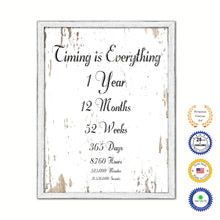Load image into Gallery viewer, Timing Is Everything 1 Year 12 Months 52 Weeks 365 Days Vintage Saying Gifts Home Decor Wall Art Canvas Print with Custom Picture Frame
