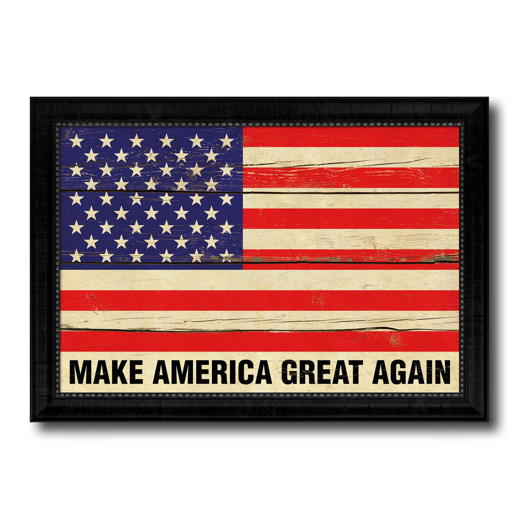 Make America Great Again USA Flag Vintage Canvas Print Black Picture Frame Home Decor Wall Art Gift Ideas