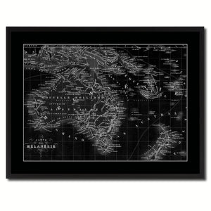 New Zealand Oceania Australia Vintage Monochrome Map Canvas Print, Gifts Picture Frames Home Decor Wall Art