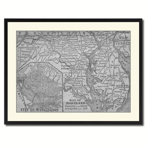 Maryland Vintage B&W Map Canvas Print, Picture Frame Home Decor Wall Art Gift Ideas