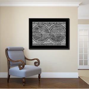 The World Vintage Monochrome Map Canvas Print, Gifts Picture Frames Home Decor Wall Art