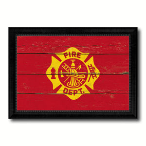 Fire Department Fire Fighter USA Flag Vintage Canvas Print with Black Picture Frame Home Decor Wall Art Decoration Gift Ideas