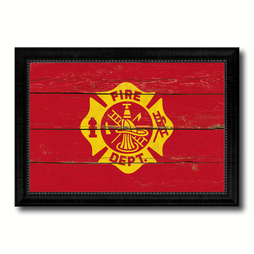 Fire Department Fire Fighter USA Flag Vintage Canvas Print with Black Picture Frame Home Decor Wall Art Decoration Gift Ideas