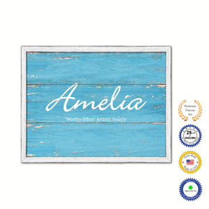 Amelia Name Plate White Wash Wood Frame Canvas Print Boutique Cottage Decor Shabby Chic