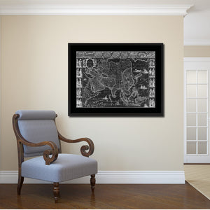 Asia Vintage Monochrome Map Canvas Print, Gifts Picture Frames Home Decor Wall Art