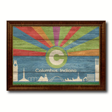 Load image into Gallery viewer, Columbus City Indiana State Texture Flag Canvas Print Brown Picture Frame
