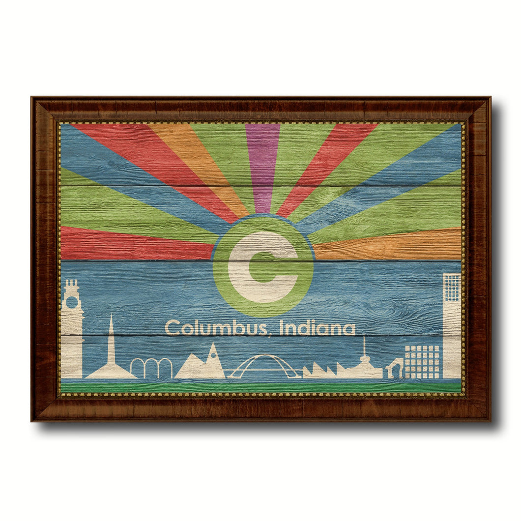 Columbus City Indiana State Texture Flag Canvas Print Brown Picture Frame