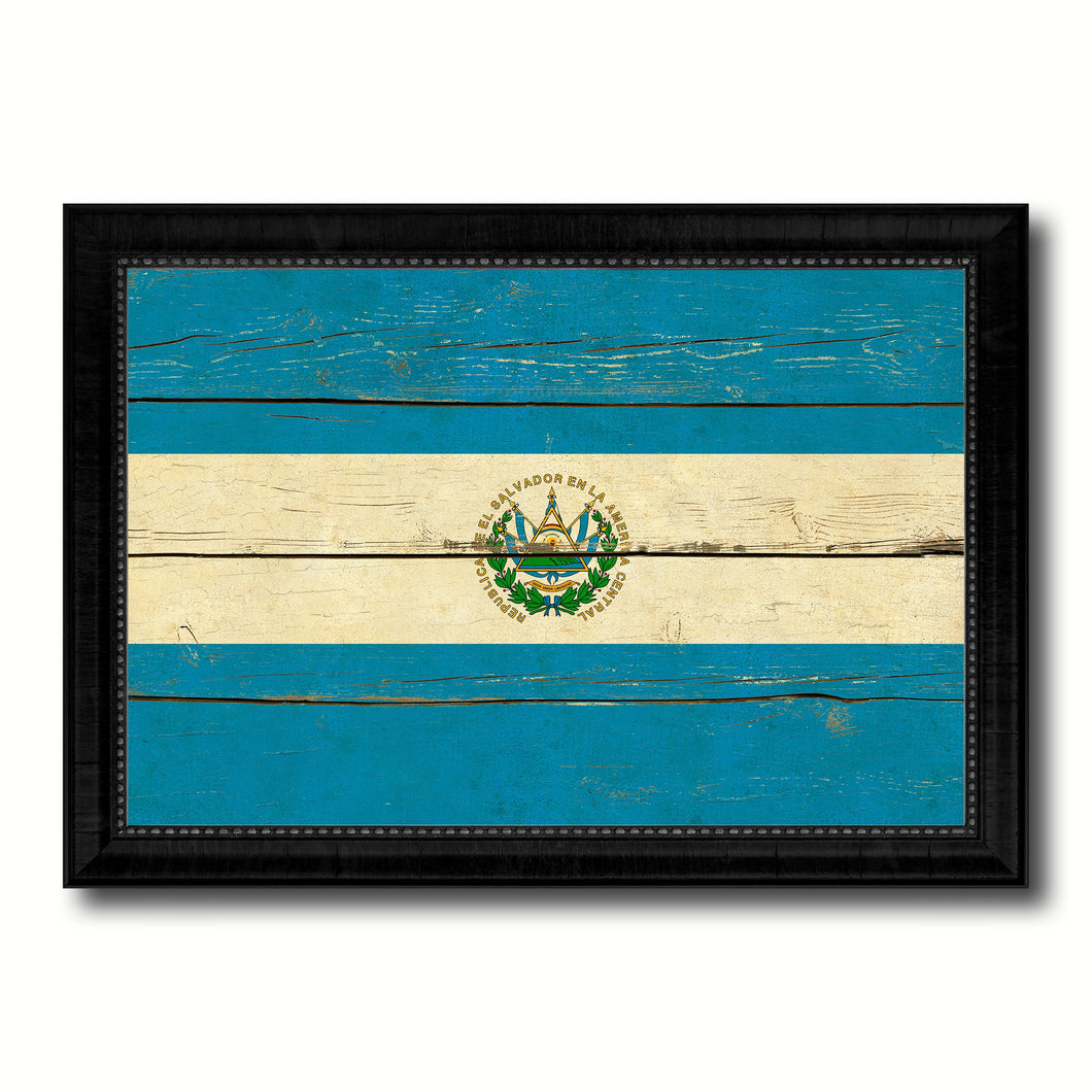 El Salvador Country Flag Vintage Canvas Print with Black Picture Frame Home Decor Gifts Wall Art Decoration Artwork