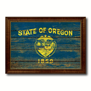 Oregon State Vintage Flag Canvas Print with Brown Picture Frame Home Decor Man Cave Wall Art Collectible Decoration Artwork Gifts