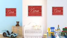 Load image into Gallery viewer, Nora Name Plate White Wash Wood Frame Canvas Print Boutique Cottage Decor Shabby Chic
